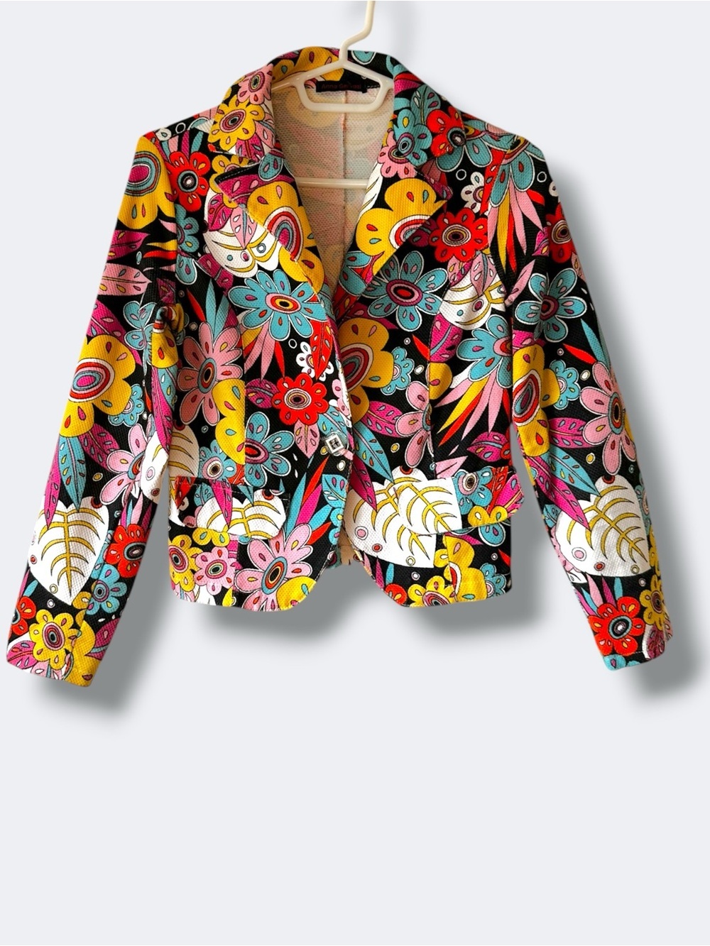 Anna Gervasi Italy Bright Floral Honeycomb Knit Statement Blazer - IT 40 (Small) - Picture 3 of 14